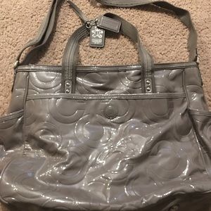 Coach gray patent leather baby bag
